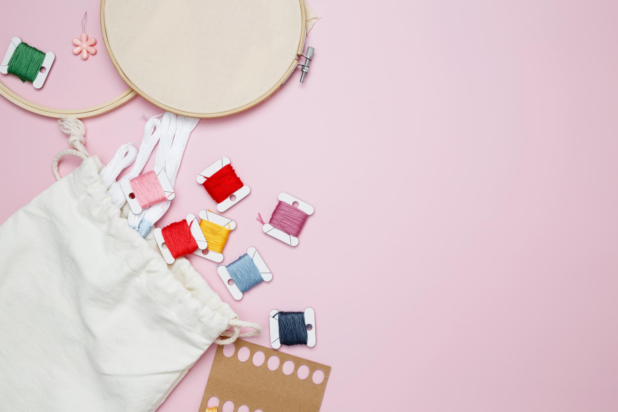 flatlay of embroidered patches and threads